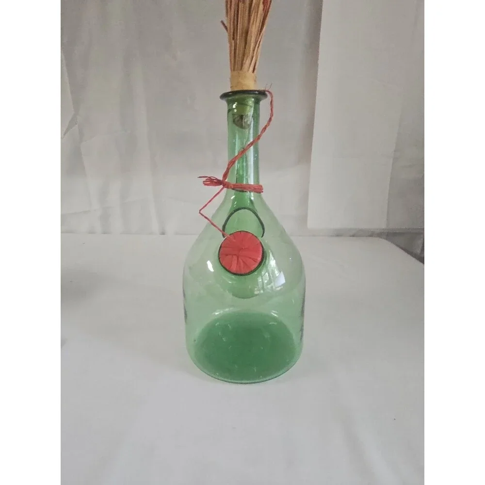 Vtg Hand Blown Italian Green Glass Wine Bottle Decanter w Ice Chamber Stopper